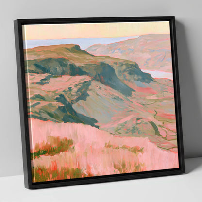 Fell Summit in Pastel Pink lake district fell canvas wall art in black frame