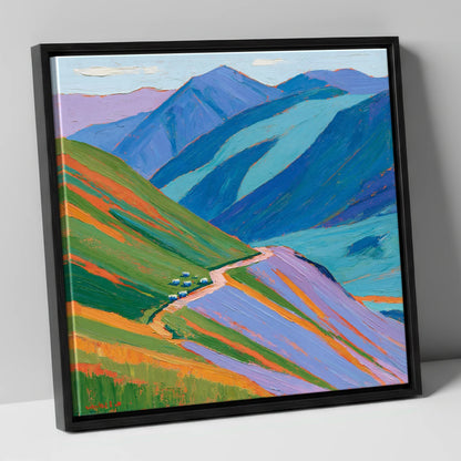 Vibrant Fells From The Summit lake district fell canvas wall art in black frame