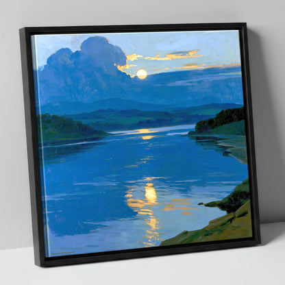 Golden Sunset Over Blue Lake lake district lake canvas wall art in black frame