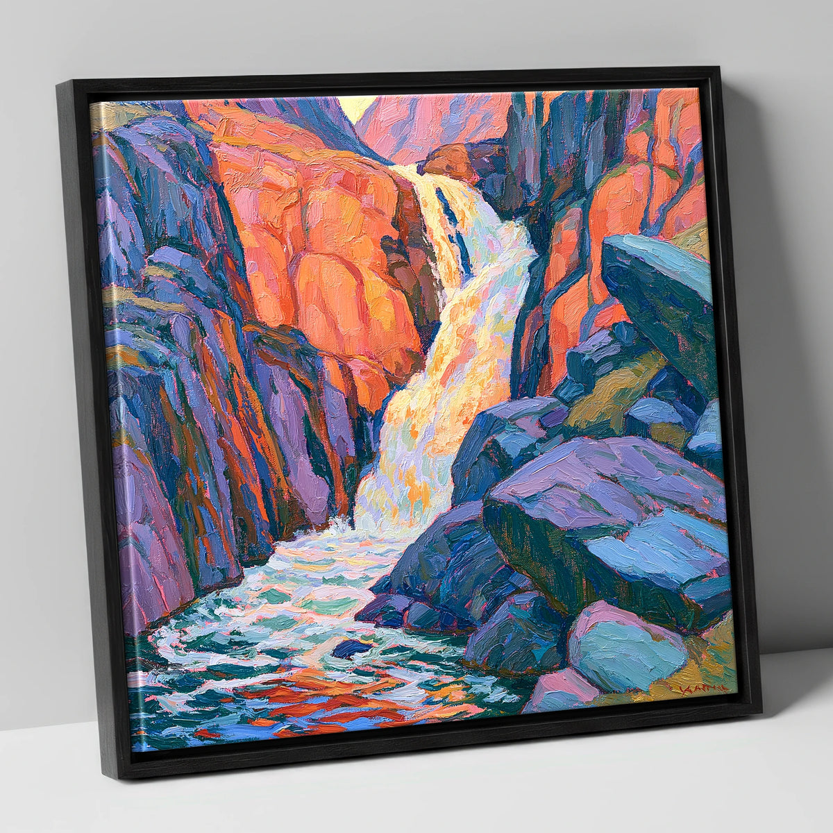 Vibrant Lake District Waterfall Cascade lake district waterfall canvas wall art in black frame