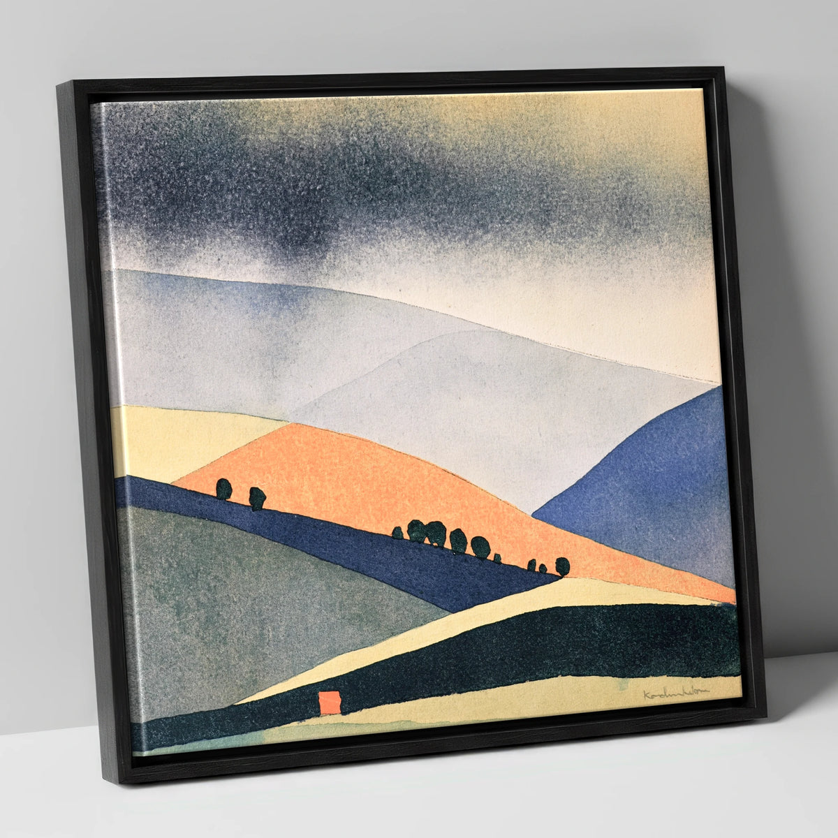 Rolling Fells in Terracotta and Indigo lake district fell canvas wall art in black frame