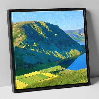Vibrant Sunlight On Hallin Fell lake district fell canvas wall art in black frame