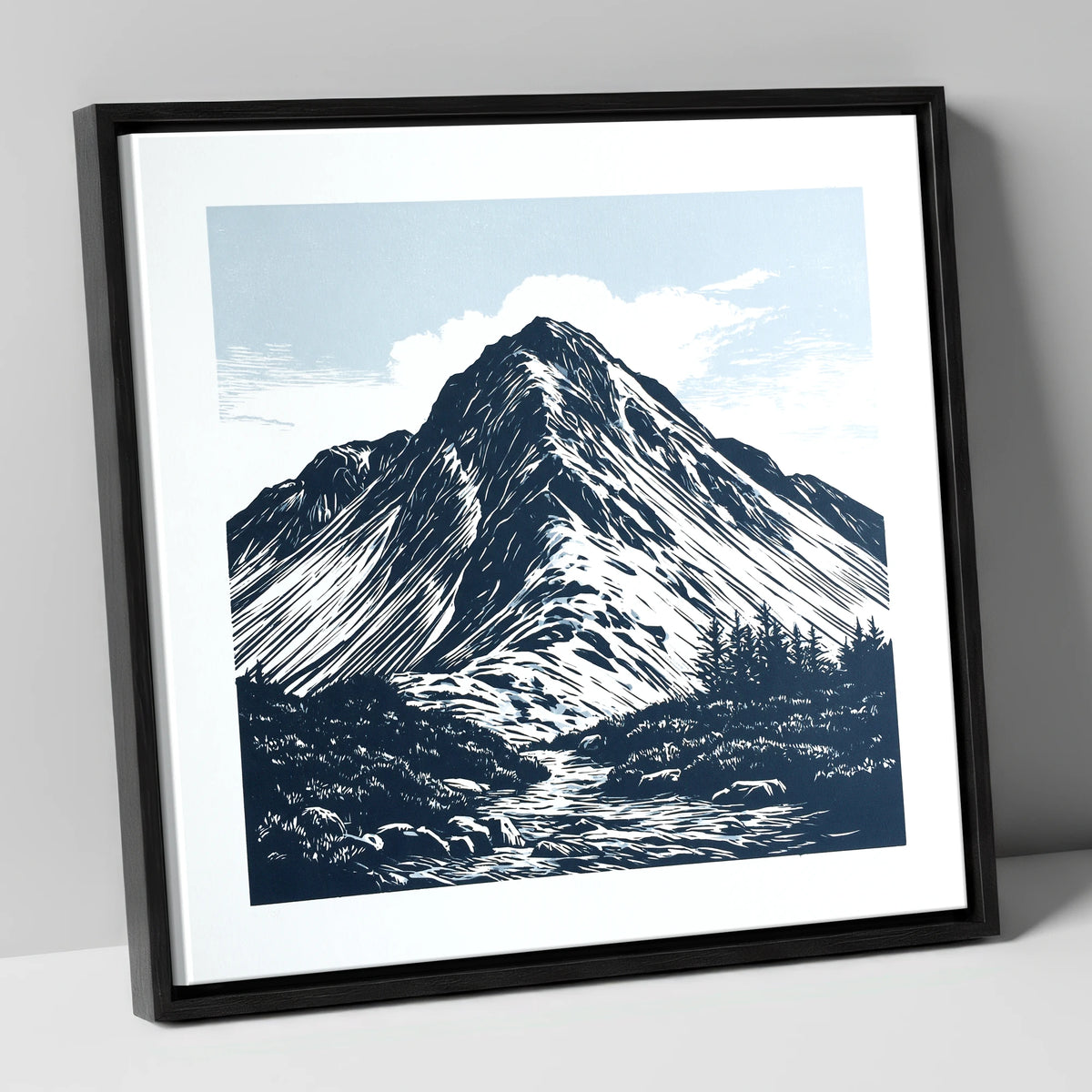 Great Gable in Deep Navy lake district fell canvas wall art in black frame