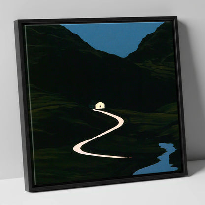 Glowing Winding Mountain Pass lake district valley canvas wall art in black frame