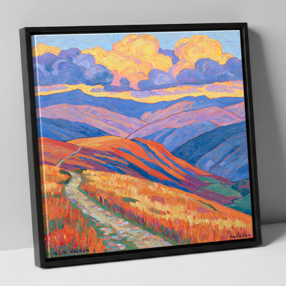 Colourful Rolling Fells Under Cloud lake district fell canvas wall art in black frame
