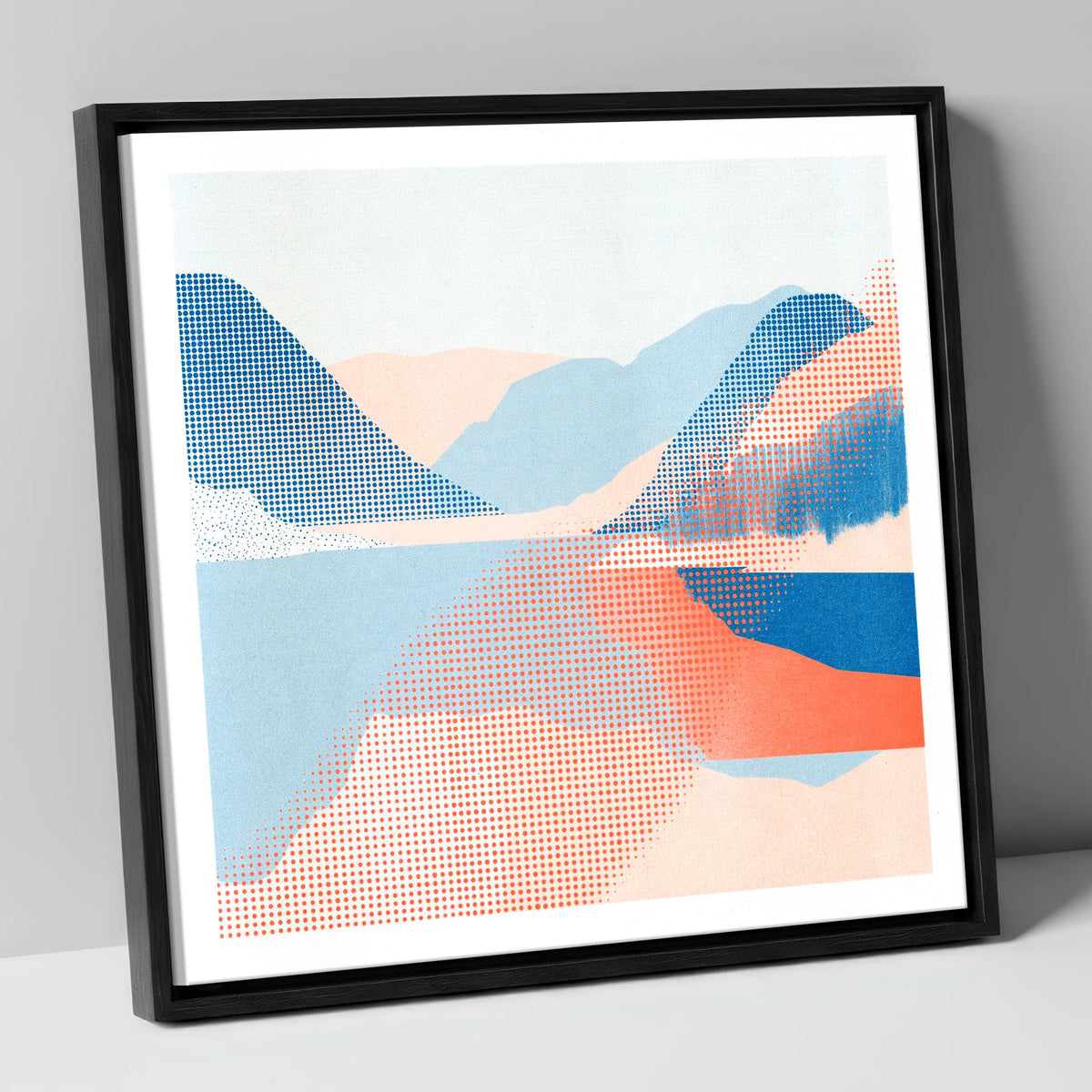 Abstract Halftone Buttermere Fells lake district lake canvas wall art in black frame