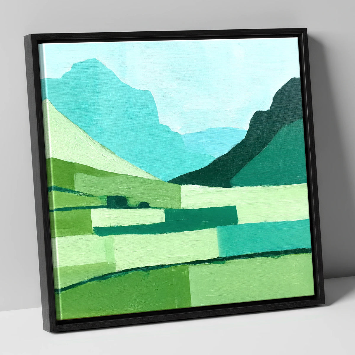 Abstract Great Langdale Valley lake district valley canvas wall art in black frame