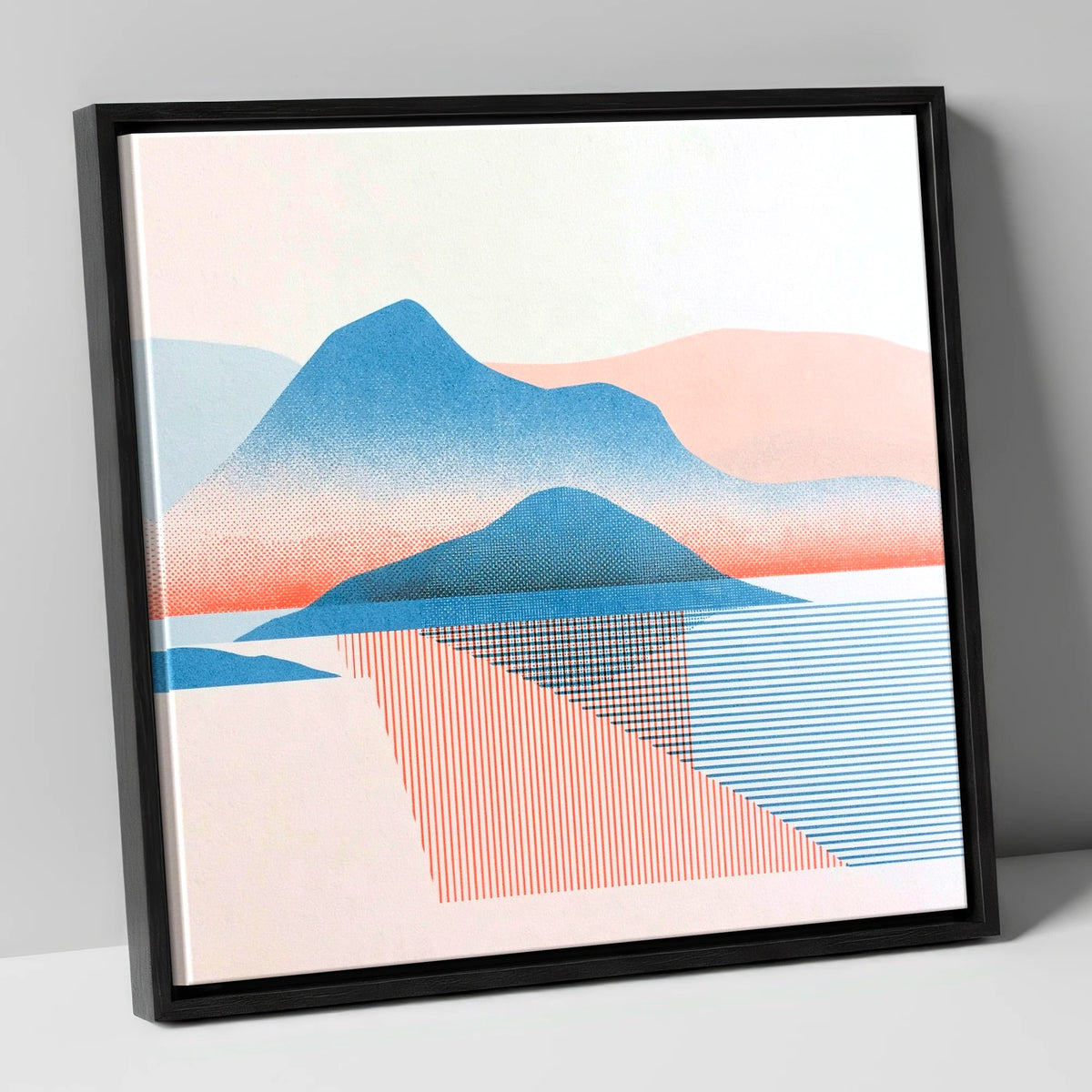 Graphic Catbells In Blue And Coral lake district fell canvas wall art in black frame