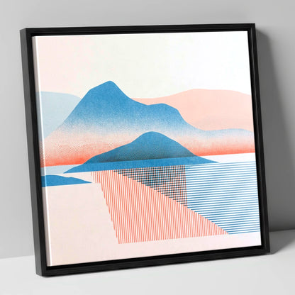Graphic Catbells In Blue And Coral lake district fell canvas wall art in black frame