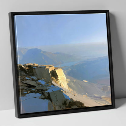 Sunlit Summit Over Hazy Fells lake district fell canvas wall art in black frame