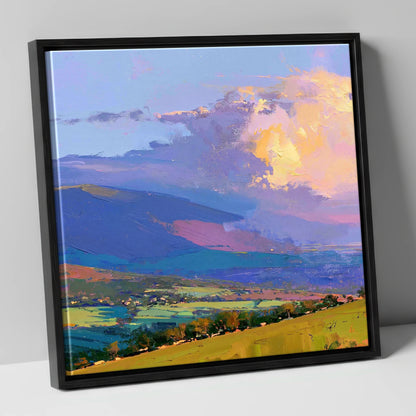 Rolling Fells and Radiant Cloud lake district fell canvas wall art in black frame
