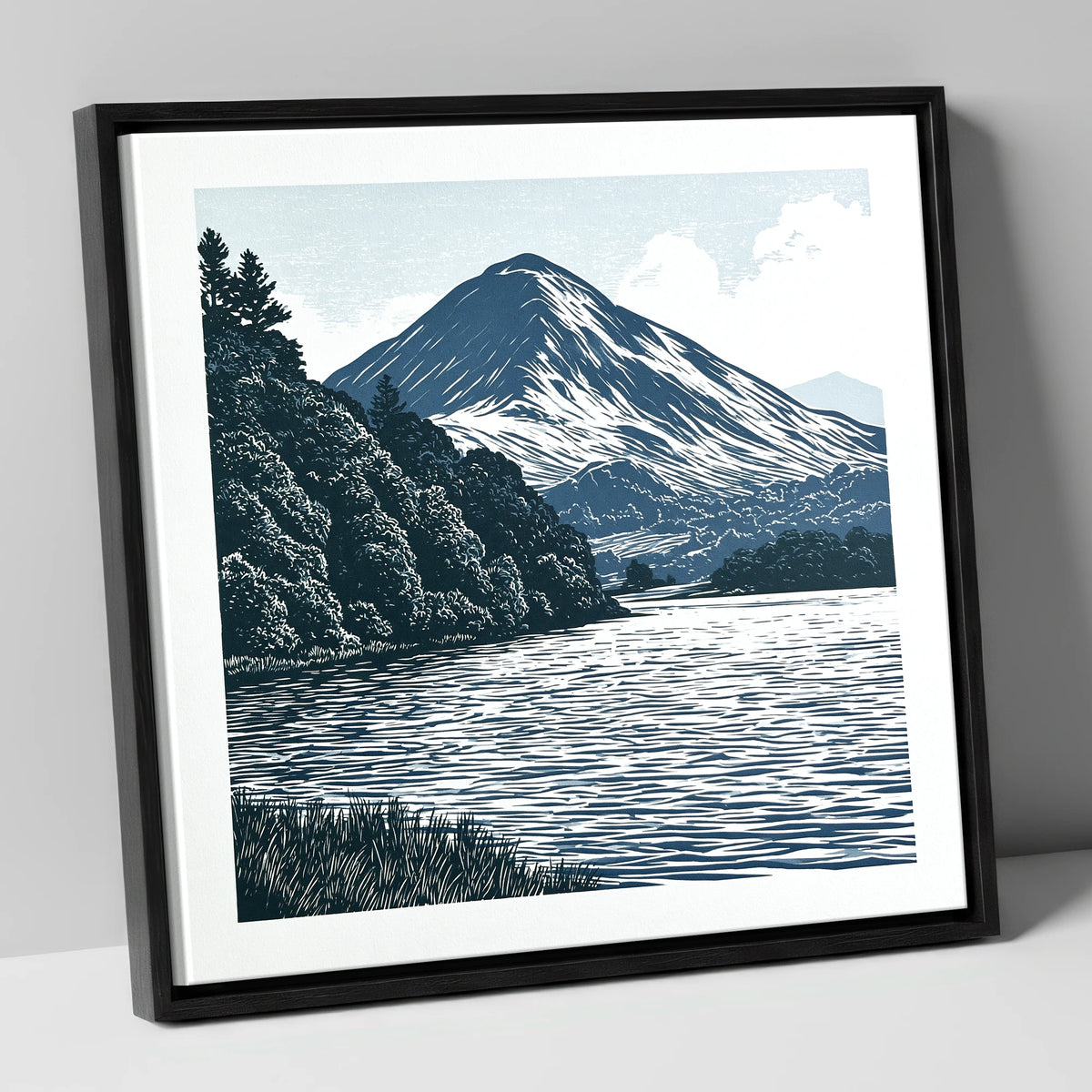 Catbells in Slate and Navy lake district fell canvas wall art in black frame