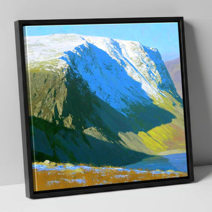 Winter Sunlight on Red Screes lake district fell canvas wall art in black frame