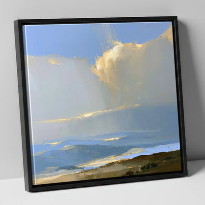 Sunlit Cloud Over Rolling Fells lake district fell canvas wall art in black frame