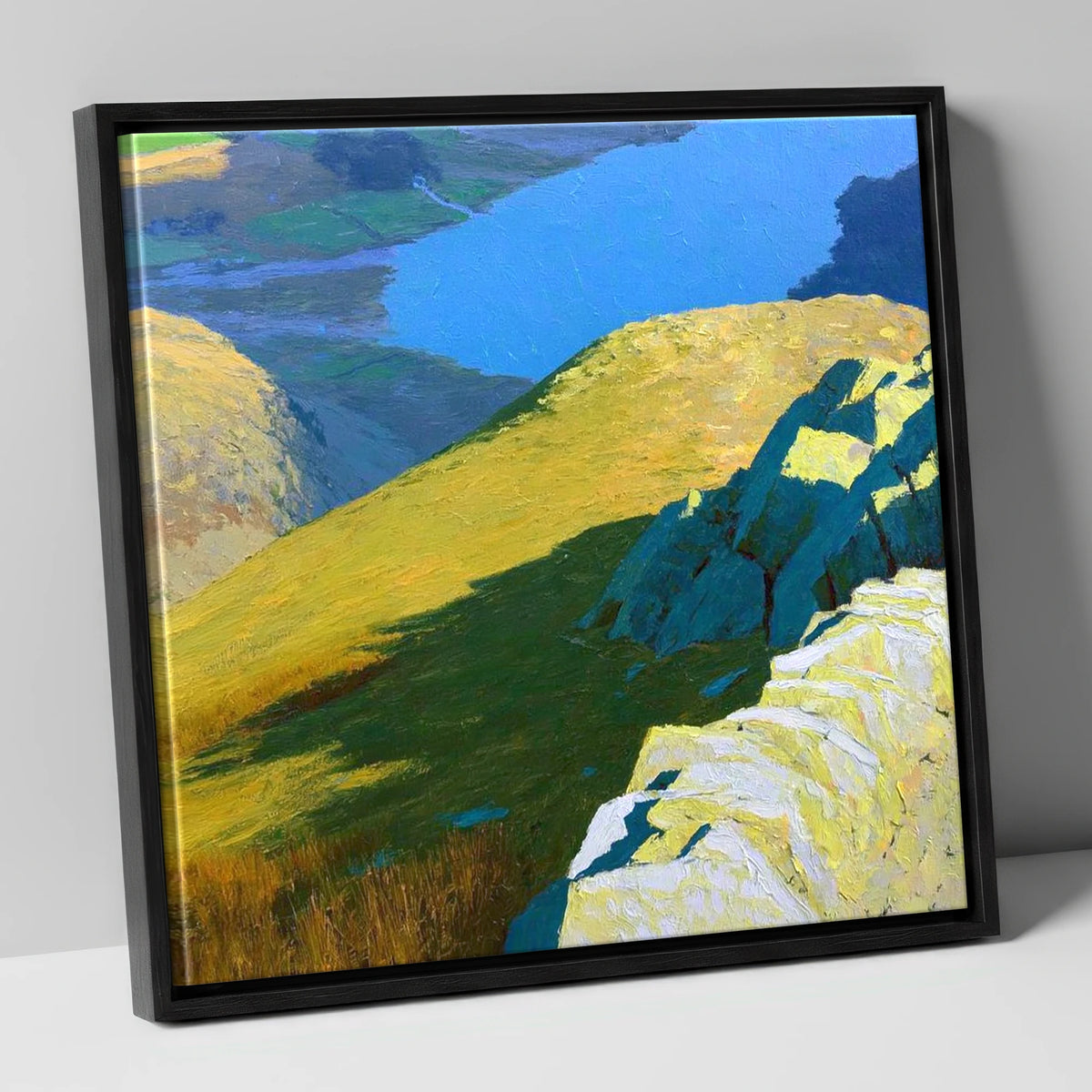 Sunlit Ridge on Stone Arthur lake district fell canvas wall art in black frame