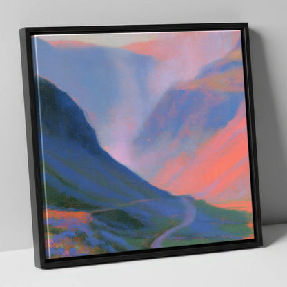 Winding Mountain Pass at Twilight lake district valley canvas wall art in black frame