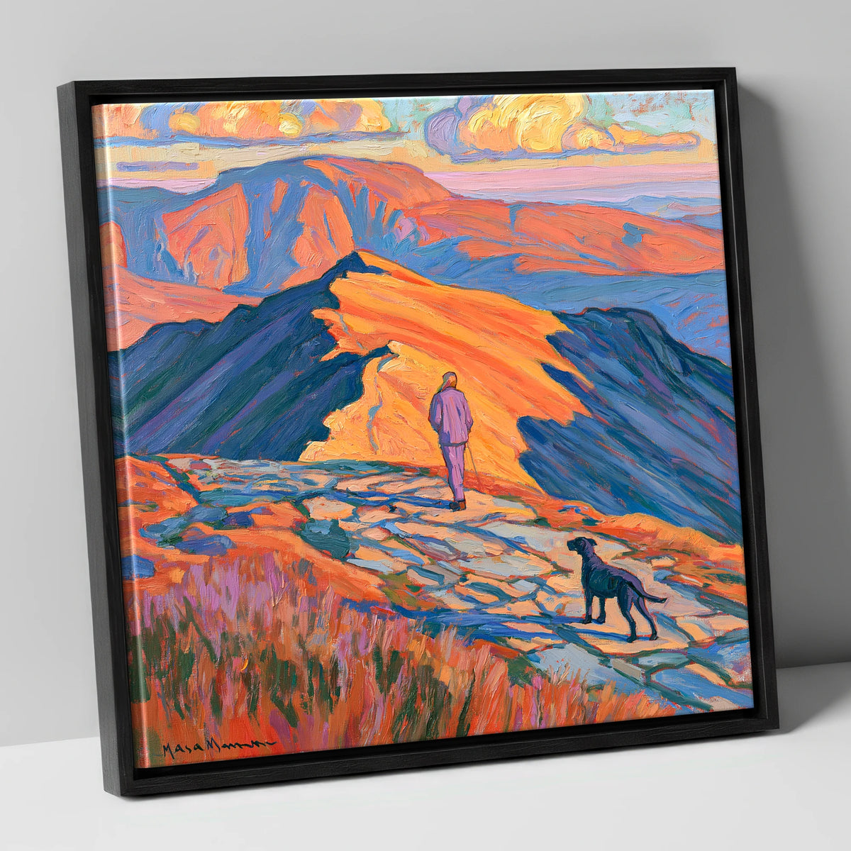 Radiant Helvellyn Dog Walk gifts for dog walkers canvas wall art in black frame