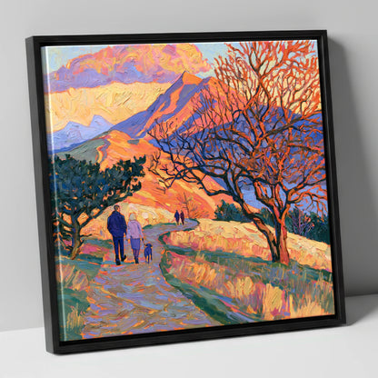 Sunset Dog Walk on Cat Bells gifts for dog walkers canvas wall art in black frame