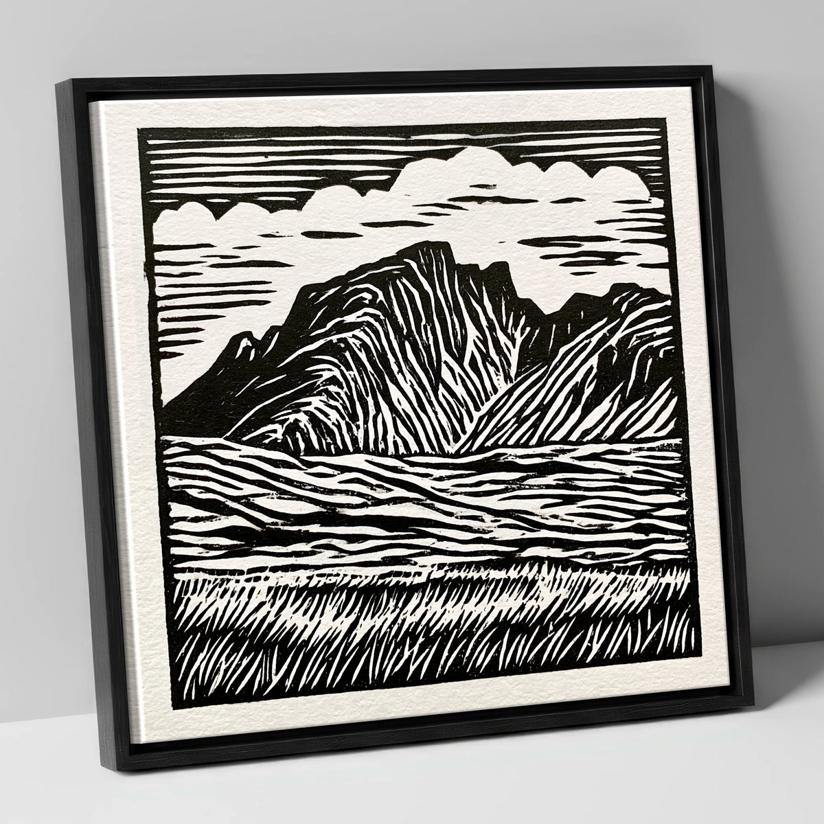 Scafell Pike in Bold Monochrome lake district fell canvas wall art in black frame