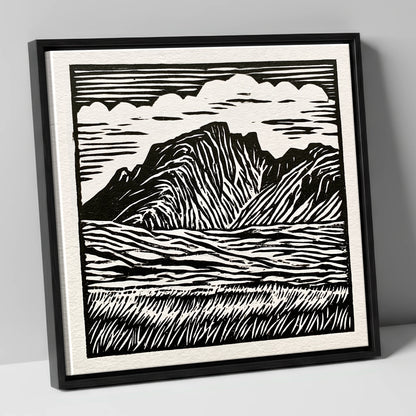 Scafell Pike in Bold Monochrome lake district fell canvas wall art in black frame