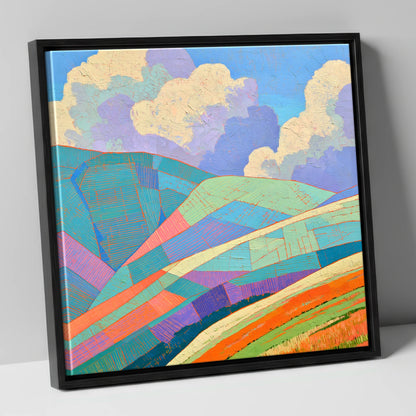 Geometric Fells Under Storm Clouds lake district sky canvas wall art in black frame