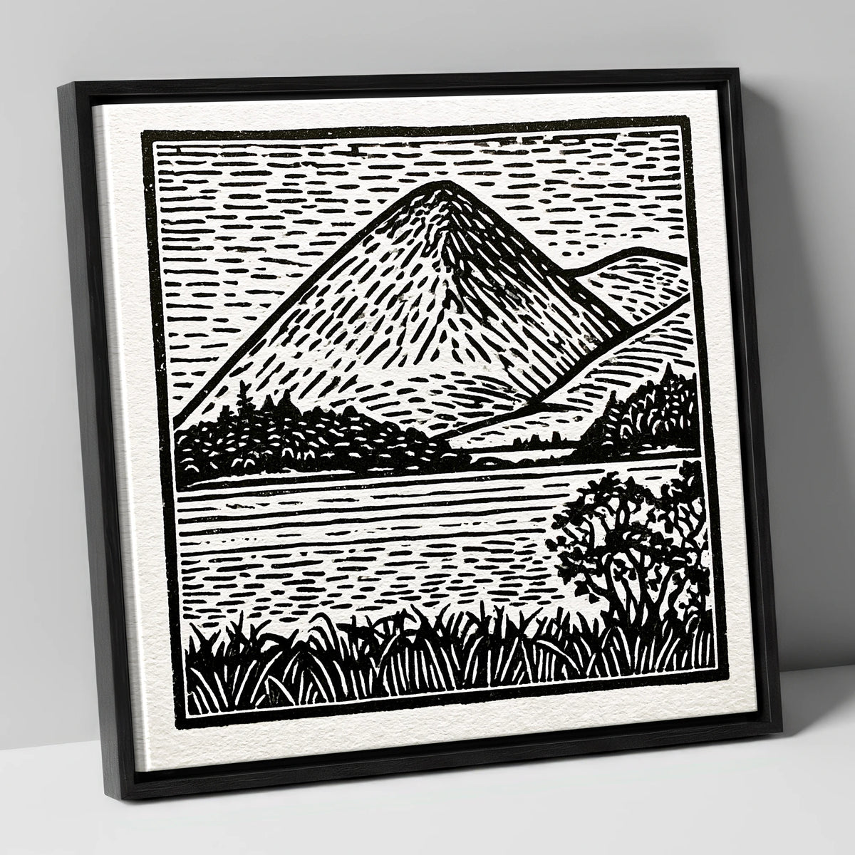 Bold Monochrome Catbells Peak lake district fell canvas wall art in black frame