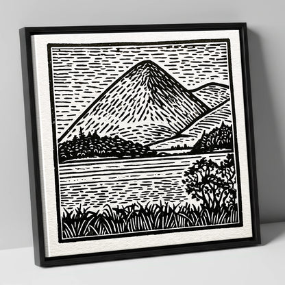 Bold Monochrome Catbells Peak lake district fell canvas wall art in black frame