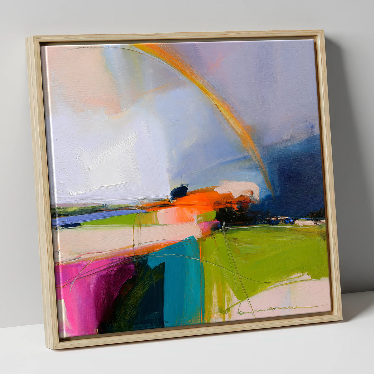 Vibrant Rainbow After Lakeland Rain lake district sky canvas wall art in natural frame