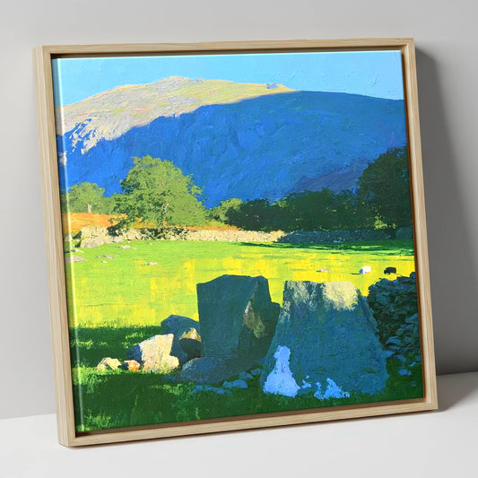 Vibrant Pastures Below Kentmere Pike lake district fell canvas wall art in natural frame