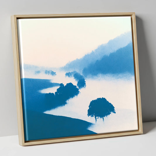 Deep Blue Morning Valley Mist lake district sky canvas wall art in natural frame