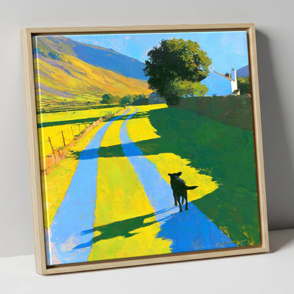 Summer Dog Walk in Wasdale gifts for dog walkers canvas wall art in natural frame