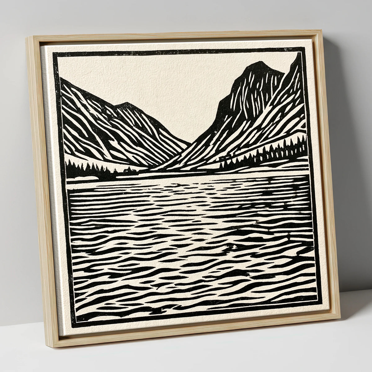 Ennerdale Water in Monochrome lake district valley canvas wall art in natural frame