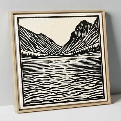 Ennerdale Water in Monochrome lake district valley canvas wall art in natural frame