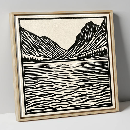Ennerdale Water in Monochrome lake district valley canvas wall art in natural frame