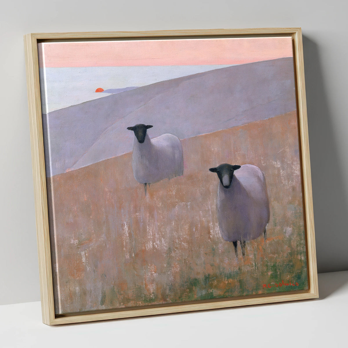 Herdwick Sheep on Lavender Fells lake district wildlife canvas wall art in natural frame
