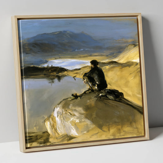 Innominate Tarn Walker in Shadow lake district fell canvas wall art in natural frame