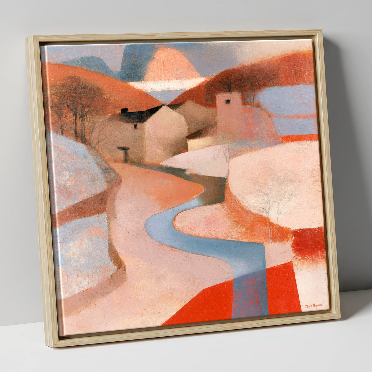 Terracotta Winding River Valley lake district waterfall canvas wall art in natural frame