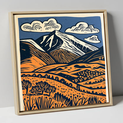 Skiddaw in Terracotta and Navy lake district fell canvas wall art in natural frame