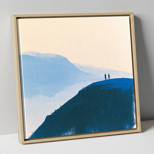 Silhouettes on a Blue Summit lake district fell canvas wall art in natural frame