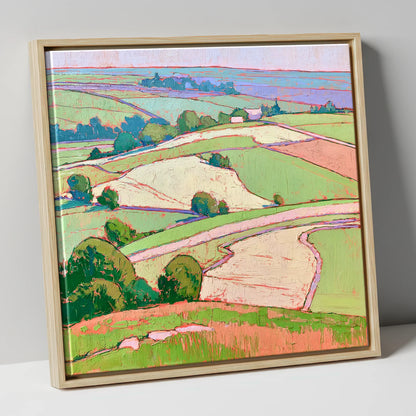 Pastel Fields in a Lakeland Dale lake district valley canvas wall art in natural frame