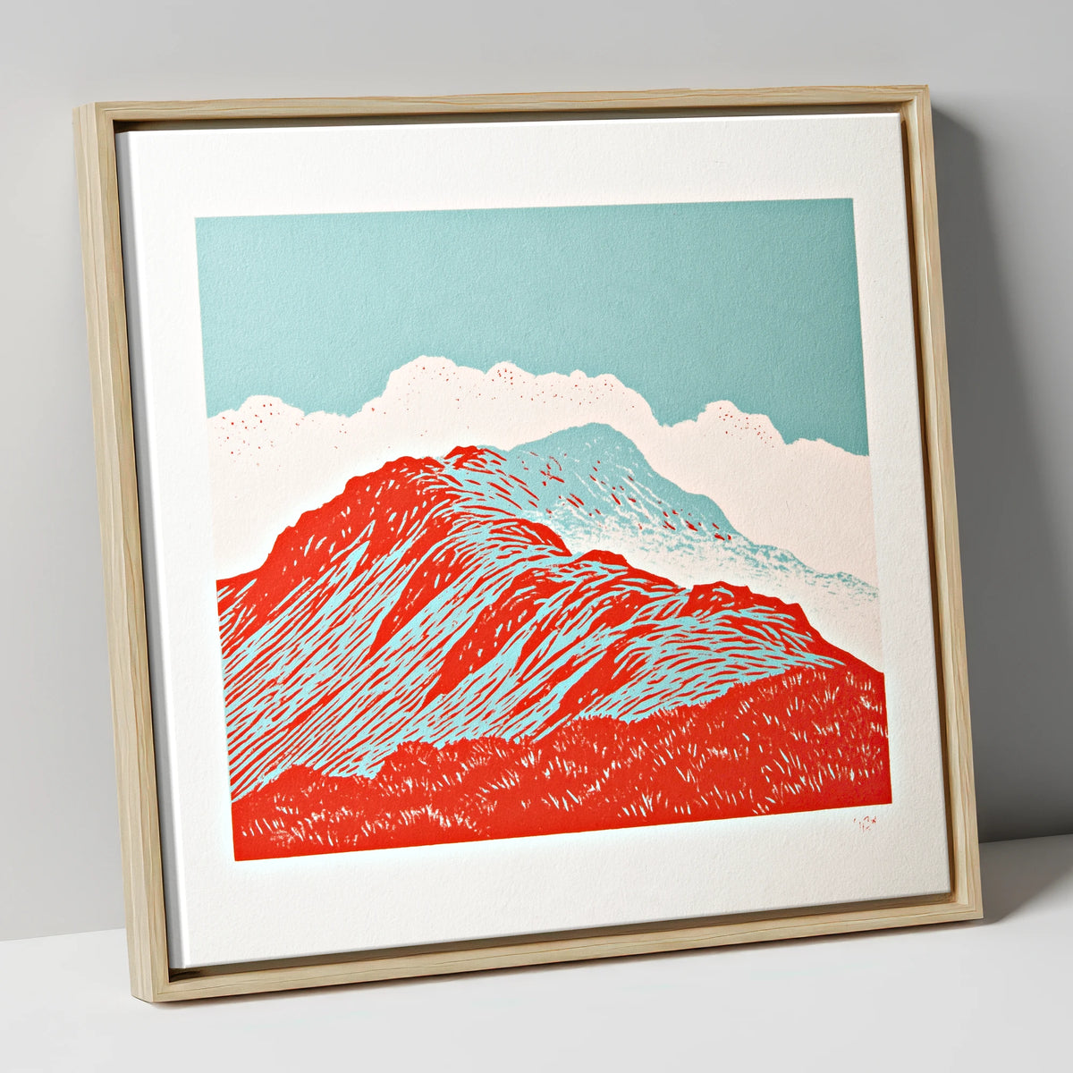 Graphic Red Fell Ridge lake district fell canvas wall art in natural frame