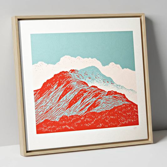 Graphic Red Fell Ridge lake district fell canvas wall art in natural frame