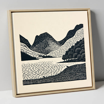 Bold Fells Above Buttermere lake district lake canvas wall art in natural frame