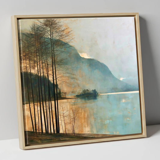 Grasmere Island in Golden Light lake district lake canvas wall art in natural frame