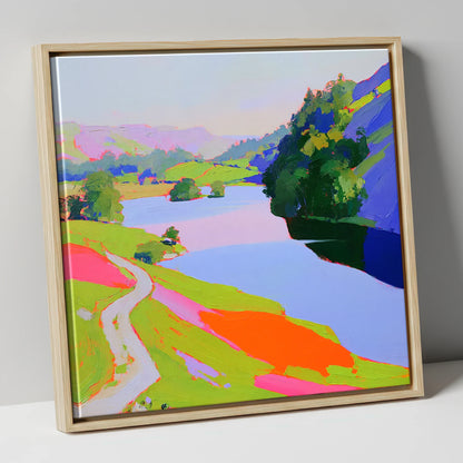 Vibrant Path by Rydal Water lake district lake canvas wall art in natural frame