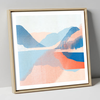 Abstract Halftone Buttermere Fells lake district lake canvas wall art in natural frame
