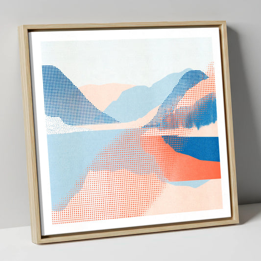 Abstract Halftone Buttermere Fells lake district lake canvas wall art in natural frame