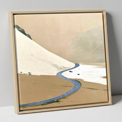 Winter Road through High Fells lake district valley canvas wall art in natural frame