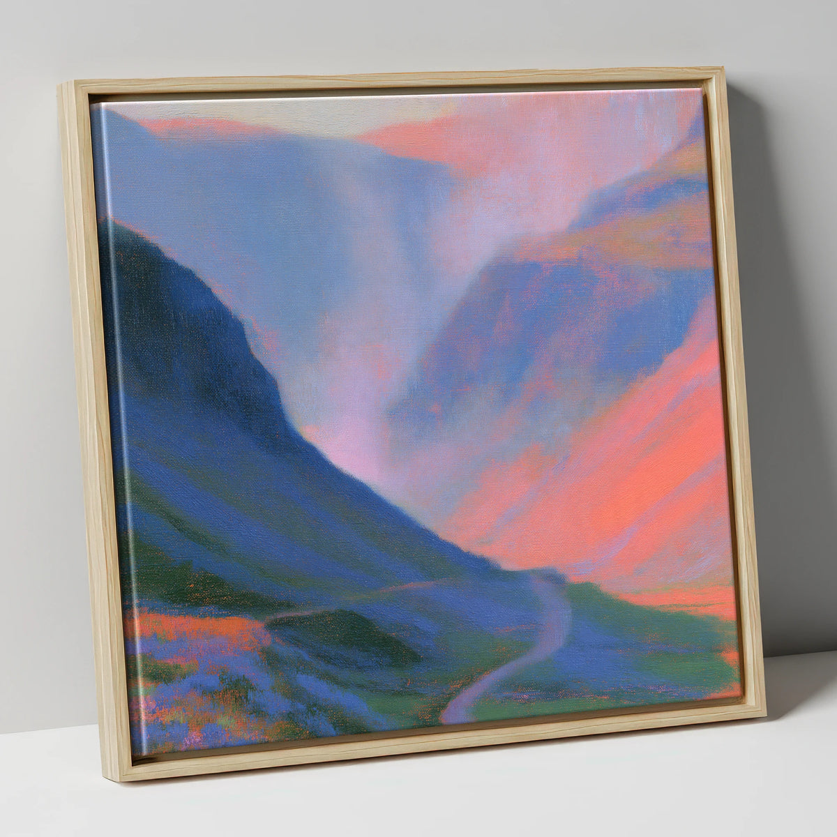 Winding Mountain Pass at Twilight lake district valley canvas wall art in natural frame