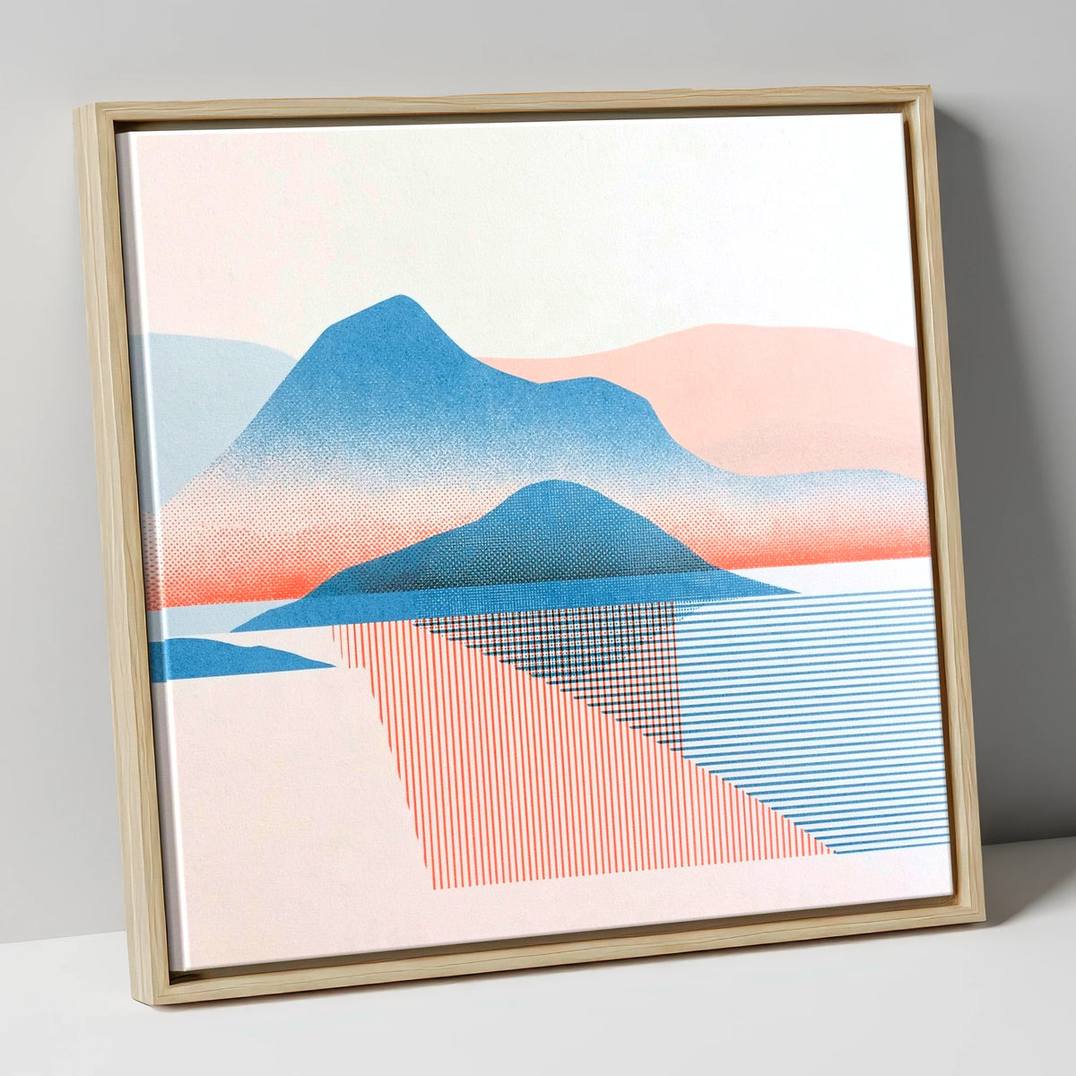 Graphic Catbells In Blue And Coral lake district fell canvas wall art in natural frame